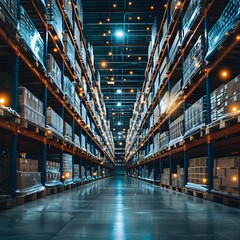 Poster - Optimized Logistics Warehouse During Peak Season with Heightened Activity and Streamlined Processes