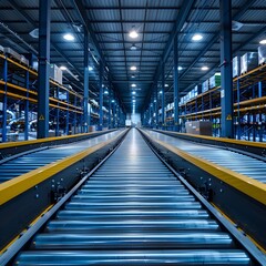 Poster - Automated Warehouse With Conveyor Belts and Sorting Systems Highlighting Logistics Innovation
