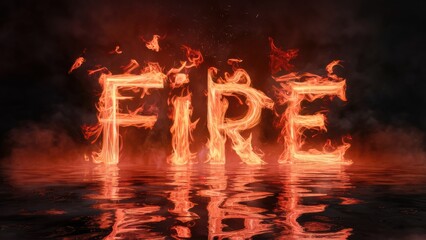 Poster - A fire is spelled out in the water with a reflection, AI