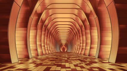 Poster - A tunnel with a checkered floor and red walls, AI