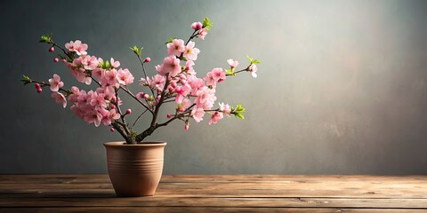 Canvas Print - Cherry blossom pot on table, cherry blossom, pot, table, decoration, spring, floral, pink, petals, bloom, decor, centerpiece