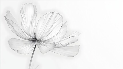 Sticker - Minimalist Line Art of Delicate Flower Petals on White Background with Sleek Modern Aesthetic