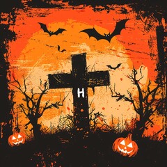 Halloween background with crosses .and text letter of H .