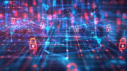 Aufkleber - A digital illustration showing a secure and encrypted data flow through a network.