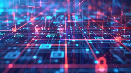 Aufkleber - A digital illustration showing a secure and encrypted data flow through a network.