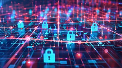 Aufkleber - A digital illustration showing a secure and encrypted data flow through a network.