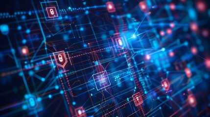Aufkleber - A digital illustration showing a secure and encrypted data flow through a network.
