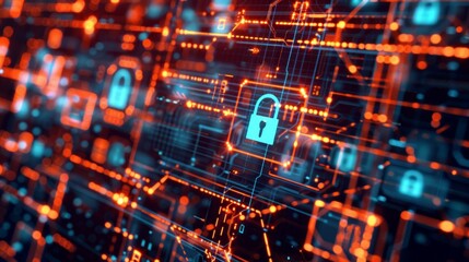 Aufkleber - A digital illustration showing a secure and encrypted data flow through a network.