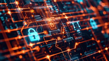 Aufkleber - A digital illustration showing a secure and encrypted data flow through a network.