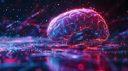 Poster - Futuristic Brain with Holographic Data Streams Representing Advanced Neural Technology Concept