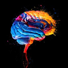 Poster - Vibrant Brain Concept Representing Creativity and Imagination with Paint Splashes