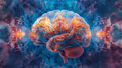 Poster - Fractal Brain Symbolizing Infinite Complexity of Detailed Thought and Cognitive Concept