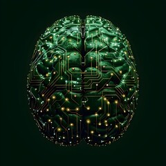Poster - Futuristic Brain with Circuit Board Patterns Symbolizing the Technological Interface Between Humans and Computers