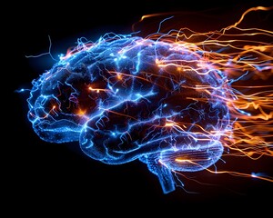 Poster - Electrifying Brain with Surreal Neural Sparks Symbolizing Intense Cerebral Activity and Innovative Thinking