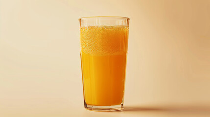 Canvas Print - A picture of orange juice in a clear glass container on a plain white background.