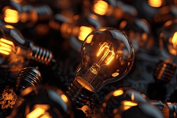 Poster - Glowing clear glass lightbulb A 3D symbol of a lightbulb representing ideas or innovation