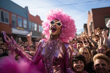 Aufkleber - Colorful twisting double helix model A drag queen performance spreading joy and positivity