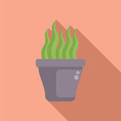 Sticker - Green plant growing in a pot with long shadow, flat style illustration