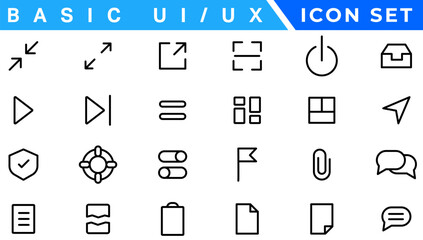 Poster - Basic Ux/Ui Icons, Web & App desogm icon set. ui ux line icon, user interface iconset collection.