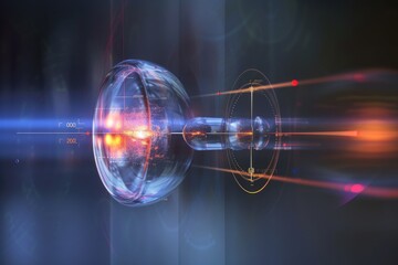 Fototapete - Glowing futuristic spherical object An illustration of the conservation of linear and angular momentum