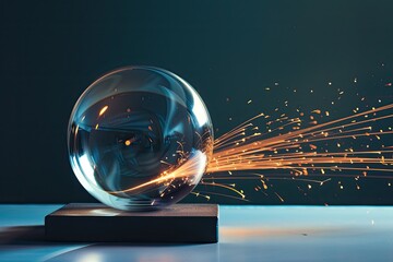 Fototapete - Glowing futuristic spherical object An illustration of the conservation of linear and angular momentum