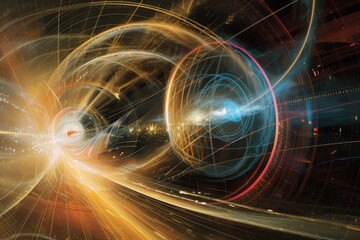 Fototapete - Glowing futuristic spherical object An illustration of the conservation of linear and angular momentum