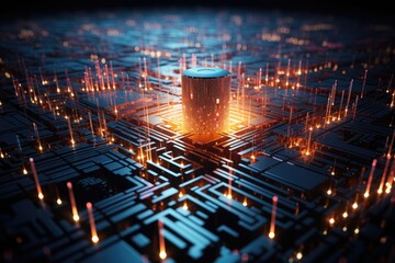 Aufkleber - Glowing futuristic circuit board A quantum computer exploring complex computations