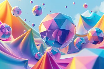 Aufkleber - Colorful abstract geometric shapes A surreal abstract background with floating geometric shapes