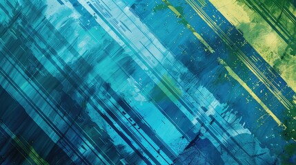 Wall Mural - Abstract painting with bright blue and green colors and a rough texture