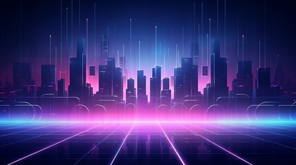 Poster - Futuristic cityscape with glowing neon lights and skyscrapers