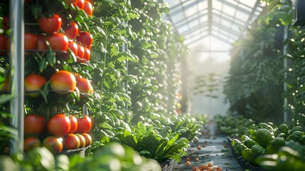 Poster - Futuristic Vertical Farming Greenhouse with Diverse Produce