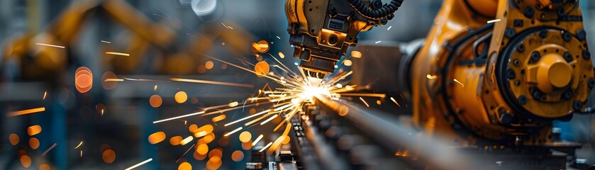 Poster - Robotic Welding in High Tech Manufacturing Plant Sparks Showcasing Automation in Industry