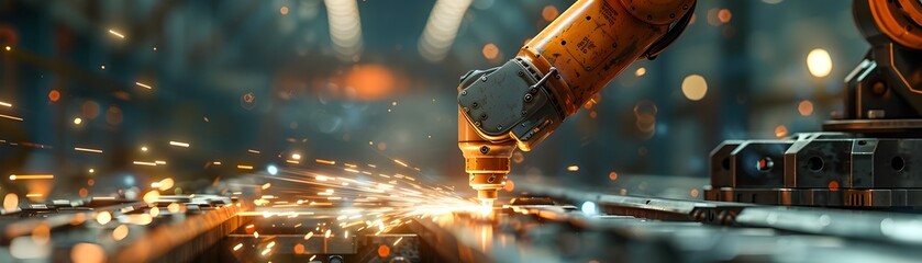 Poster - Industrial Robot Welding in High Tech Manufacturing Plant Sparks Showcasing Automation in Industry