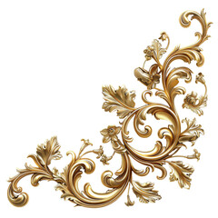 Vintage Baroque Corner Ornament Isolated on Transparent or White Background, PNG