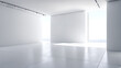 © Image or video - Minimalist white room with large windows and sleek track lighting.