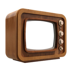 A wooden television set with a white background