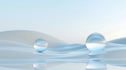 Wall Mural - two large, clear spheres are floating on a calm body of water