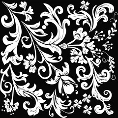 Canvas Print - white floral square asymmetric design on black