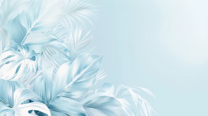 Wall Mural - A blue background with white leaves and a blue sky