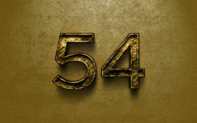 Wall Mural - 3D dark golden number design of 54 on cracked golden background.