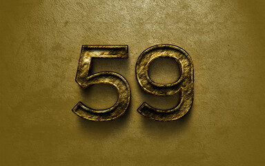 Wall Mural - 3D dark golden number design of 59 on cracked golden background.