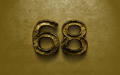 Wall Mural - 3D dark golden number design of 68 on cracked golden background.