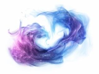 Wall Mural - ethereal cosmic nebula swirling with iridescent blues and purples delicate tendrils of stardust isolated on pristine white background