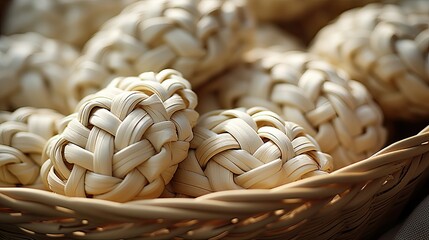 Sticker - A close-up of a detailed, handwoven basket with intricate patterns and natural materials  