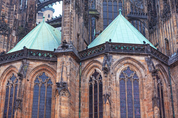 Wall Mural - Gothic cathedral has a green dome. Saint Vitus Cathedral architecture details, Prague, Czech Republic