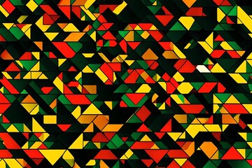 Canvas Print - Abstract geometric black, red, yellow, green color background.