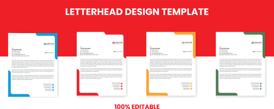 Business Letterhead design template with 4 color variations abstract corporate letterhead