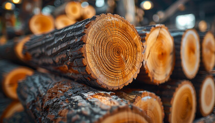 Wall Mural - A pile of logs with a large, round log in the middle