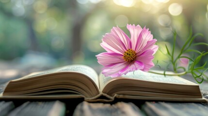 Sticker - A Flower Bookmark:  A Still Life of a Book