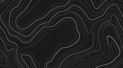 Poster - Topographic map background, vector illustration with white lines on black background. Abstract design for travel or outdoor activities concept. Flat lay. Minimal style. Vector Illustration.